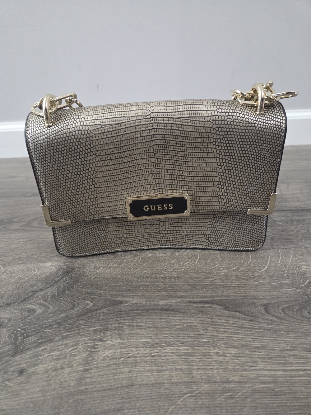 GUESS Metallic Gold Textured Shoulder Bag